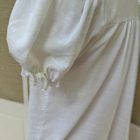 Vintage 70s Deena Nightgown White Cotton Flower Embroidery Lace Cap Sleeves - Picture 9 of 10